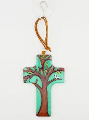Croix en Verre à Suspendre 12 cm - Arbre de vie