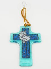 Croix en Verre à Suspendre 12 cm Deux Tons - Esprit Saint