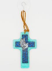 Croix en Verre à Suspendre 12 cm Deux Tons - Esprit Saint