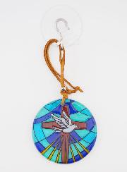 Médaillon Croix en Verre Façon Vitrail - 7cm