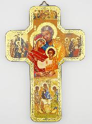 Croix Icône en Bois Sainte Famille - 18cm