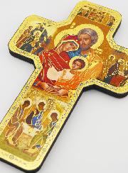 Croix Icône en Bois Sainte Famille - 18cm