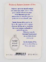 Carte de Prière & Médaille - Sainte Jeanne d'Arc