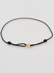 Bracelet Cordon Noir & Croix en Plaqué Or