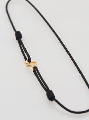 Bracelet Cordon Noir & Croix en Plaqué Or