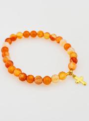 Bracelet Religieux en Pierre de Cornaline 6mm & Croix