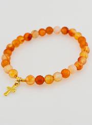 Bracelet Religieux en Pierre de Cornaline 6mm & Croix