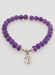 Bracelet Religieux en Pierre d'Améthyste 6mm & Coeur Sacré