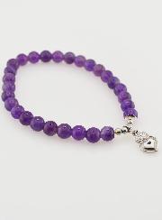 Bracelet Religieux en Pierre d'Améthyste 6mm & Coeur Sacré
