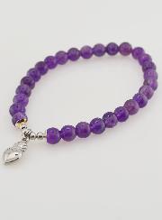 Bracelet Religieux en Pierre d'Améthyste 6mm & Coeur Sacré