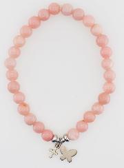 Bracelet en Pierres Naturelles d'Opale Rose 6mm - Papillon & Croix