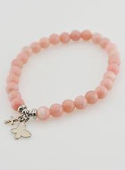 Bracelet en Pierres Naturelles d'Opale Rose 6mm - Papillon & Croix