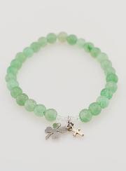 Bracelet Religieux en Pierre Naturelle d'Aventurine 6mm - Trèfle & Croix