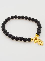 Bracelet Religieux en Pierres Naturelles d'Agate Noire - Sacré Coeur & Croix