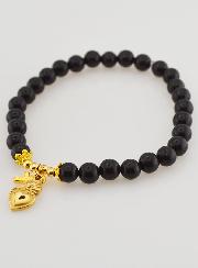 Bracelet Religieux en Pierres Naturelles d'Agate Noire - Sacré Coeur & Croix