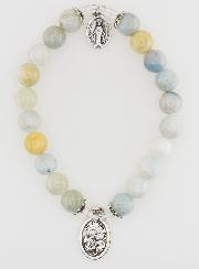 Bracelet Religieux en Pierres d'Aigue Marine St Joseph & Miraculeuse