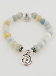 Bracelet Religieux en Pierres d'Aigue Marine St Joseph & Miraculeuse