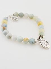 Bracelet Religieux en Pierres d'Aigue Marine St Joseph & Miraculeuse