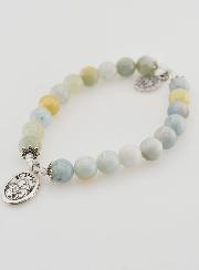 Bracelet Religieux en Pierres d'Aigue Marine St Joseph & Miraculeuse