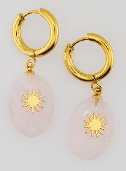 Boucles d'Oreilles Quartz Rose Facetté et Soleil