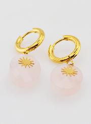 Boucles d'Oreilles Quartz Rose Facetté et Soleil