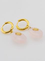 Boucles d'Oreilles Quartz Rose Facetté et Soleil