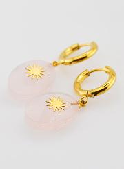 Boucles d'Oreilles Quartz Rose Facetté et Soleil