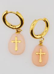 Boucles d'Oreilles Aventurine Pêche & Croix