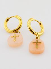 Boucles d'Oreilles Aventurine Pêche & Croix