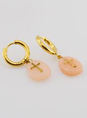 Boucles d'Oreilles Aventurine Pêche & Croix