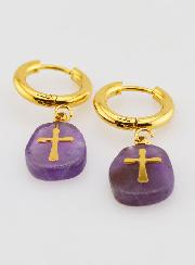 Boucles d'Oreilles Améthyste & Croix