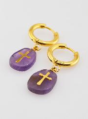 Boucles d'Oreilles Améthyste & Croix