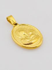 Médaille Vierge à l'Enfant en Inox Doré - 21mm