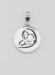Médaille de Baptême en Argent 13mm - Vierge à l'Enfant