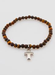 Bracelet en Pierre Naturelle d'Oeil de Tigre 4mm & Croix