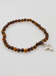 Bracelet en Pierre Naturelle d'Oeil de Tigre 4mm & Croix