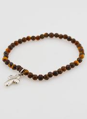 Bracelet en Pierre Naturelle d'Oeil de Tigre 4mm & Croix