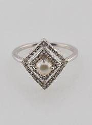 Bague en Argent Massif  Losange Zircons & Perle - T54