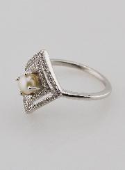 Bague en Argent Massif Losange Zircons & Perle - T54