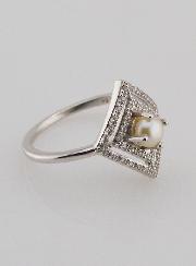 Bague en Argent Massif Losange Zircons & Perle - T54