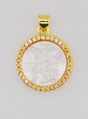 Médaille Dorée Saint Michel en Nacre - 22mm