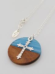 Collier Religieux en Argent - Médaille Bois Résine & Croix au Lys