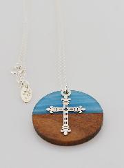 Collier Religieux en Argent - Médaille Bois Résine & Croix au Lys