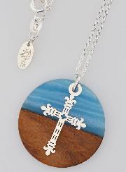Collier Religieux en Argent - Médaille Bois Résine & Croix au Lys