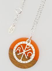 Collier en Argent - Pendentif Bois Résine & Alpha Oméga