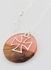 Collier en Argent - Pendentif Bois Résine & Croix Templier
