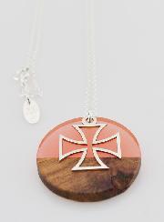 Collier en Argent - Pendentif Bois Résine & Croix Templier