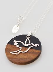 Collier en Argent - Pendentif Bois Résine & Colombe de la Paix
