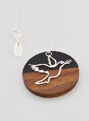 Collier en Argent - Pendentif Bois Résine & Colombe de la Paix