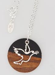 Collier en Argent - Pendentif Bois Résine & Colombe de la Paix